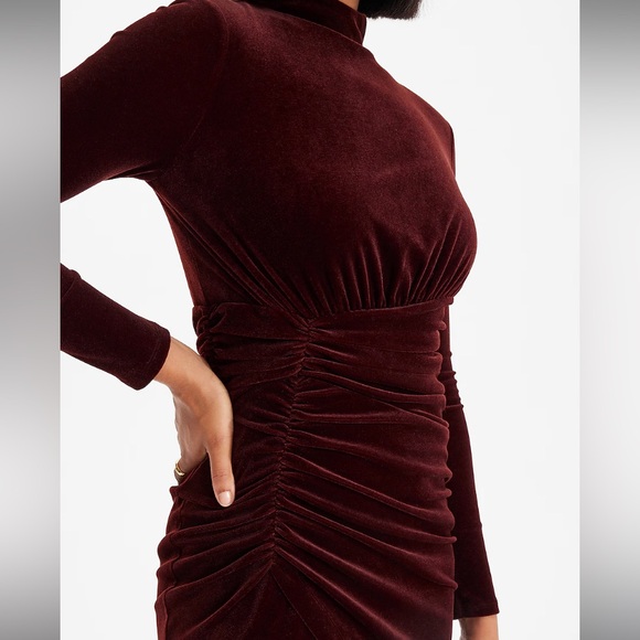 Velvet Body Contour Mock Neck Ruched Mini Dress - Picture 4 of 12